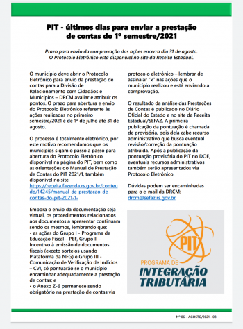 INFORMATIVO PIT AGOSTO 2021