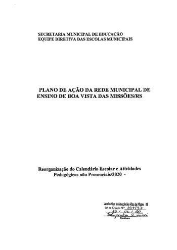 PLANO DE AÇÃO DA REDE MUNICIPAL DE ENSINO DE BOA VISTA DAS MISSÕES